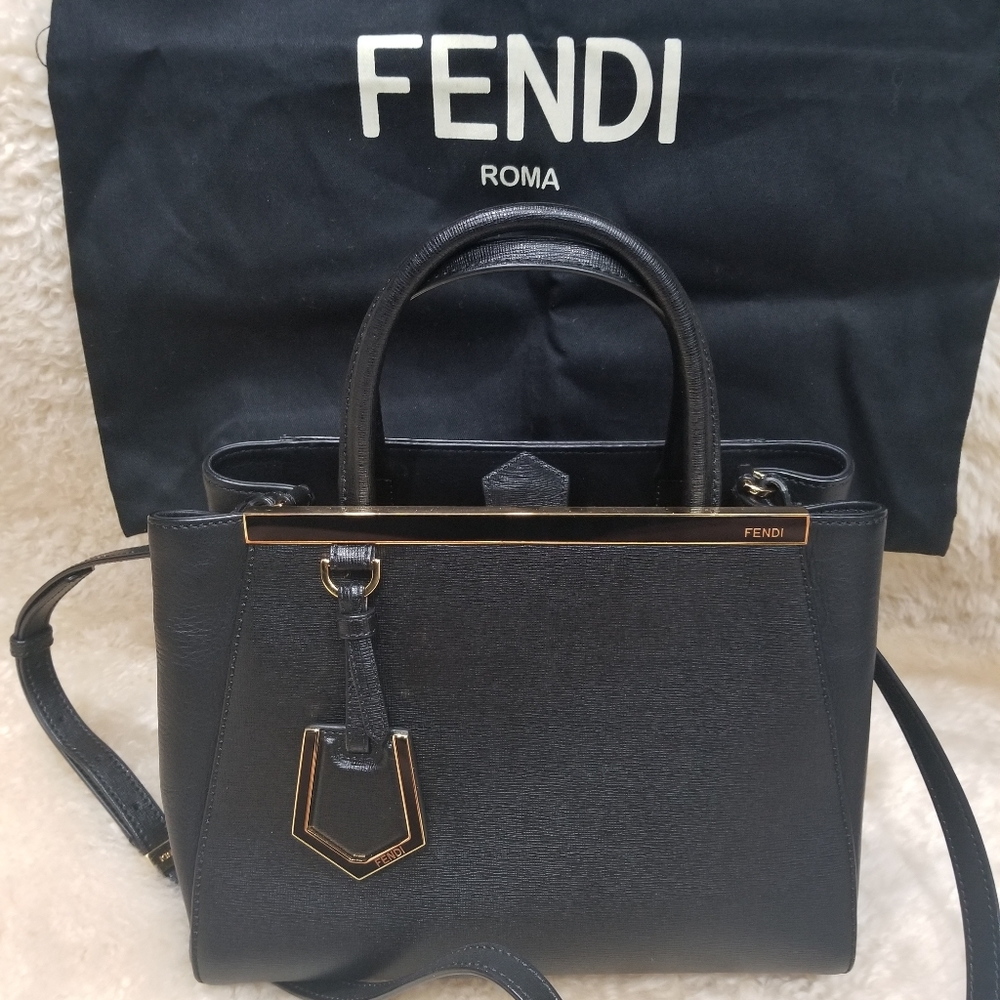 Fendi Petite 2Jours Black Saffiano Leather Tote